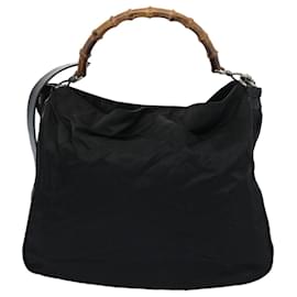 Gucci-GUCCI Bamboo Shoulder Bag Nylon 2way Black 001 1705 1577 auth 65440-Black