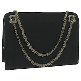 Chanel-CHANEL Matelasse Chain Shoulder Bag Cotton Black CC Auth yb491-Black