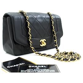 Chanel-CHANEL Diana Flap Chain Shoulder Bolsa Bolsa de pele de carneiro acolchoada em preto-Preto