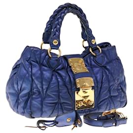 Miu Miu-Miu Miu Materasse Shoulder Bag Leather 2way Blue Auth yb492-Blue