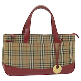 Burberry-BURBERRY Nova Check Hand Bag Canvas Beige Red Auth 65428-Red,Beige