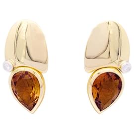 inconnue-Modernist earrings, Yellow gold, diamants, citrines.-Other
