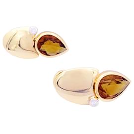 inconnue-Modernist earrings, Yellow gold, diamants, citrines.-Other