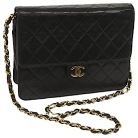 Chanel-CHANEL Matelasse Chain Shoulder Bag Lamb Skin Black CC Auth yk10493-Black
