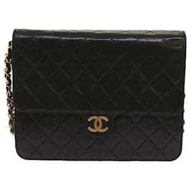 Chanel-CHANEL Matelasse Bolso de hombro con cadena Piel de cordero Negro CC Auth yk10493-Negro