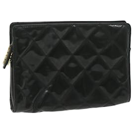 Chanel-CHANEL Pouch Patent Leather Black CC Auth bs11896-Black