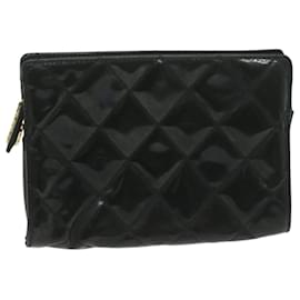 Chanel-CHANEL Pouch Patent Leather Black CC Auth bs11896-Black