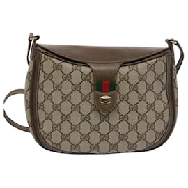 Gucci-GUCCI GG Supreme Web Sherry Line Shoulder Bag Beige Green 10 02 056 Auth yk10432-Beige,Green