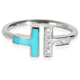 Tiffany & Co-TIFFANY & CO. Anel Tiffany T azul e diamante em 18K ouro branco 0.07 ctw-Outro