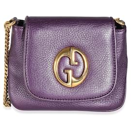 Gucci-Gucci Cuir grainé violet métallisé petit 1973 Chaîne sac à bandoulière-Violet