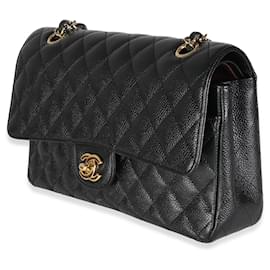 Chanel-Chanel Black Quilted Caviar Medium Classic lined Flap Bag-Black