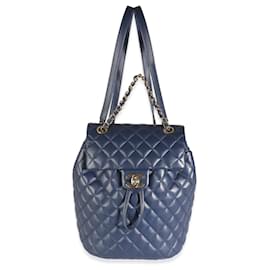 Chanel-Chanel Navy Quilted Lambskin Small Urban Spirit Backpack-Blue