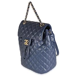 Chanel-Chanel Navy Quilted Lambskin Small Urban Spirit Backpack-Blue