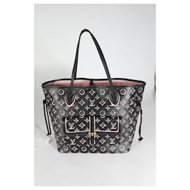 Louis Vuitton-Louis Vuitton Lona con monograma negro y rosa Fall For You Neverfull MM-Negro,Rosa