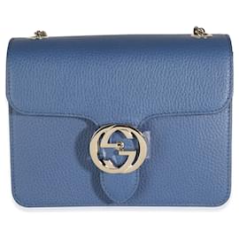 Gucci-Gucci Blue Dollar calf leather Small Interlocking G Chain Bag-Blue
