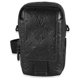 Louis Vuitton-Bolsa para telefone Louis Vuitton Black Monogram Shadow forrada NM-Preto