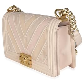 Chanel-Chanel Beige Caviar Suede Calfskin Chevron Medium Boy Handbag-Pink,Beige