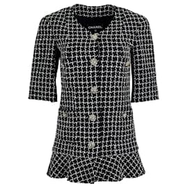 Chanel-Giacca in tweed nero con bottoni gioiello CC-Nero
