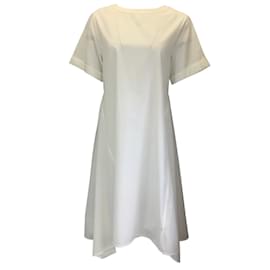 Brunello Cucinelli-Brunello Cucinelli White Short Sleeved Cotton Midi Dress-White