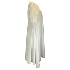 Brunello Cucinelli-Brunello Cucinelli Robe midi blanche en coton à manches courtes-Blanc