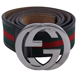 Gucci-Gucci GG Buckle Striped Belt in Multicolor Canvas and Leather-Multiple colors