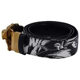 Versace-Cinto Versace com estampa floral em couro preto-Preto