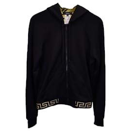 Versace-Versace Sweat à capuche zippé à bordure Greca en polyester noir-Noir