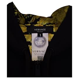 Versace-Felpa con cappuccio e zip Versace con bordo Greca in poliestere nero-Nero