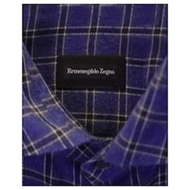 Ermenegildo Zegna-Camisa xadrez de manga comprida Ermenegildo Zegna em algodão azul-Azul