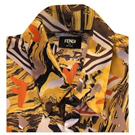Fendi-Camicia Fendi Fragment Print in seta gialla-Giallo