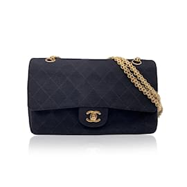 Chanel-Gefütterte Klappe aus schwarzem Vintage-Jersey 2.55 Tasche Mademoiselle Kette-Schwarz