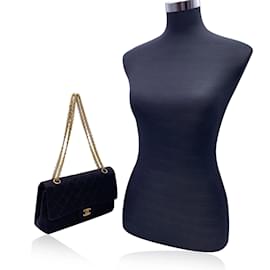 Chanel-Vintage Black Jersey lined Flap 2.55 Bag Mademoiselle Chain-Black