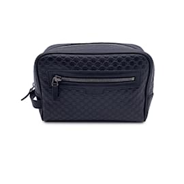 Gucci-Black Microssima Leather Cosmetic Clutch Toiletry Bag-Black