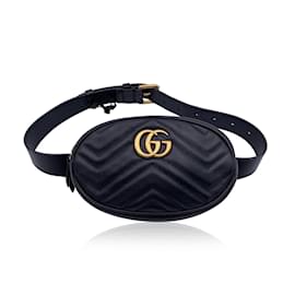 Gucci-Taille du sac banane en cuir matelassé noir Marmont GG Belt 65/26-Noir