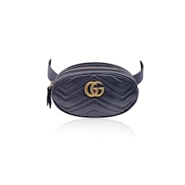 Gucci-Black Quilted Leather Marmont GG Belt Waist Bag Size 65/26-Black