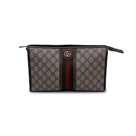 Gucci-Monogram Canvas Ophidia Cosmetic Bag Clutch with Stripes-Beige