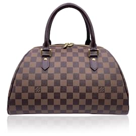 Louis Vuitton-Damier Ebene Canvas Ribera MM Satchel Bag Handbag-Brown