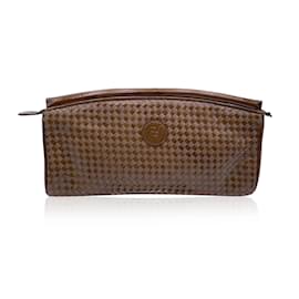 Fendi-Vintage Beige Tan Woven Leather Clutch Handbag Bag-Beige