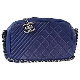 Chanel-Marinho 2014 bolsa de câmera com hardware prateado-Azul marinho