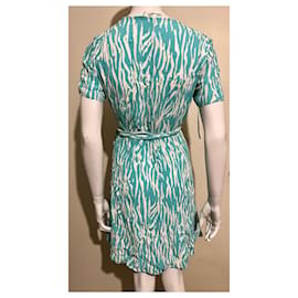 Diane Von Furstenberg-Robe portefeuille DvF en viscose blanche et turquoise-Blanc,Turquoise