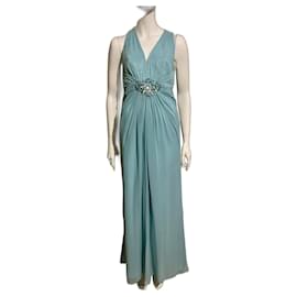 Jenny Packham-Robe de soirée turquoise sertie de bijoux-Turquoise