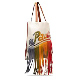 Loewe-Loewe White x Paula's Ibiza Colorblock Fringe Tote Bag-White