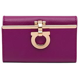 Salvatore Ferragamo-Ferragamo Purple Gancini Leather Key Case-Purple
