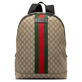 Gucci-Gucci Brown GG Supreme Web Backpack-Brown,Beige