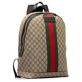 Gucci-Gucci Brown GG Supreme Web Backpack-Brown,Beige