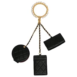 Chanel-Chanel Black Pearl Crown CC Wristlet Multi Pouches-Black