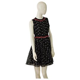 Autre Marque Vestido de cocktail mini preto Giamba com bordado floral rosa Preto
