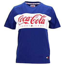 Tommy Hilfiger-Damen-T-Shirt mit Coca-Cola-Logo aus reiner Baumwolle-Blau