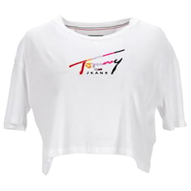 Tommy Hilfiger-Womens Cropped Signature Logo T Shirt-White