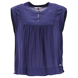 Tommy Hilfiger-Womens Pleated Front Sleeveless Blouse-Navy blue